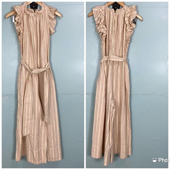 Ulla Johnson Simka Jumpsuit Striped Beige Metallic‎ Ruffle Sleeveless Sz 2 - Picture 2 of 6